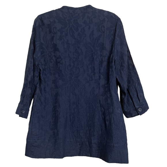 209 wst38 100% Linen Navy Blue Button Up Semi Sheer Tunic Top Sz 8 NWT - Picture 3 of 11